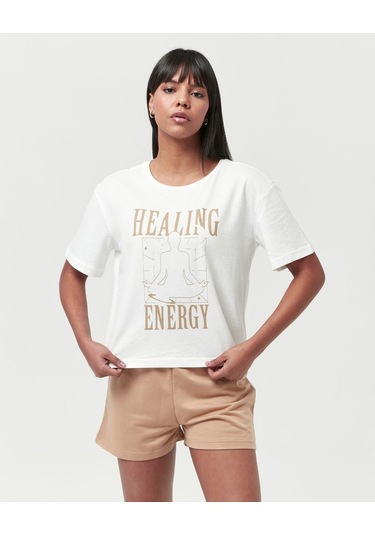 Bella Dossi Pamuklu Kısa Kollu Baskılı Kadın Şortlu Pijama Takımı Beyaz