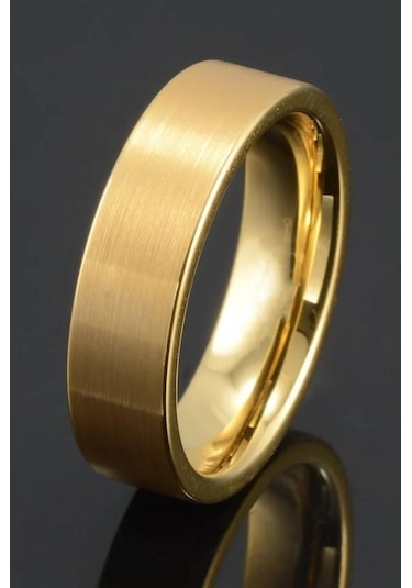 Takı Dükkanı 6 MM Mat Sarı Düz Çelik Alyans Yüzük Cl38