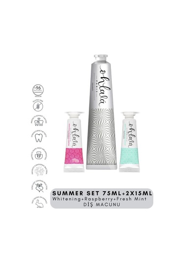 Ohlala Whitening 75 Ml + Fresh Mint 15 Ml + Raspberry Mint 15 Ml Summer Set Diş Macunu