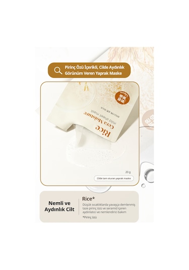 Pirinç Özlü, Cilde Aydınlık Görünüm Veren Yaprak Maske Goodal Rice Cera Moisture Mild Sheet Mask