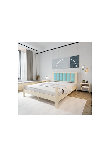 Orion Model Cam Göbeği Puflu Başlıklı Doğal Çam Ahşap Karyola-77 90 x 200