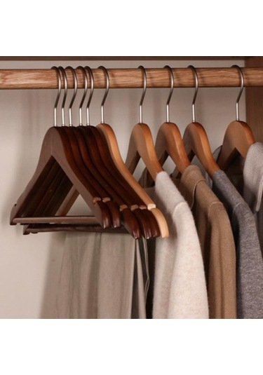 Novahub Burlywood Ahşap Askılar Seti - 5 Adet - Dayanıklı Elbise Askısı - Metal Kancalı Dolap Organizatör - Yerden Tasarruf Diğer