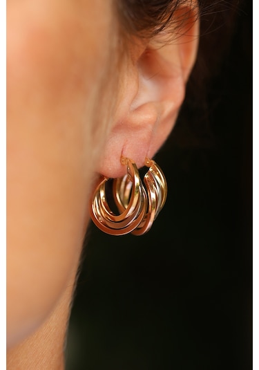 Yenigün Kuyumculuk 14 Ayar Altın İç İçe Döngülü Sarmal Halka Küpe Sarı Altın