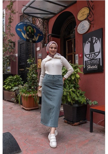 Ara Boy Likralı Gabardin Etek Mavi