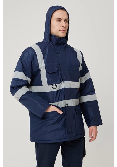 Salix Oxford Kışlık İş Güvenliği Parkası Reflektörlü, Su Geçirmez, Soğuk Havalara Dayanıklı İş Mon Lacivert