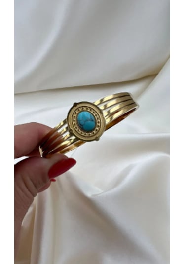 Bb Çelik Doğaltaş Vintage Kelepçe Bilezik Mavi