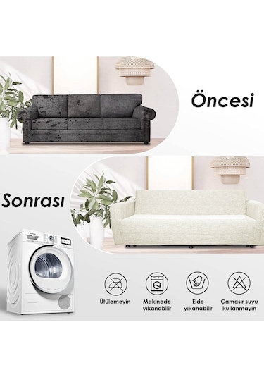 Jakarlı 3 3 1 1 Taş-gri Lastikli Kanepe Örtüsü Lastikli Koltuk Örtüsü Koltuk Kılıfı Takımı Krem 180x220