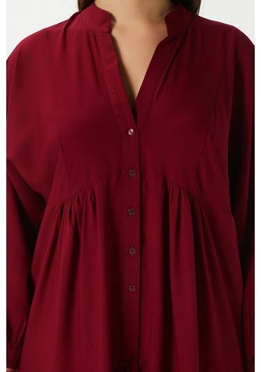 Prive Kadın Base %100 Viskon Bordo Maksi Boy Yazlık Elbise