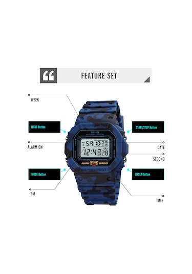 Dofolink Skmeı Erkek Spor Saati 50m Su Geçirmez - Alarm, Kronometre, Geri Sayım, Saat Vuruşu Ve Gece Aydınlatması Özellikli Mavi Dijital Saat