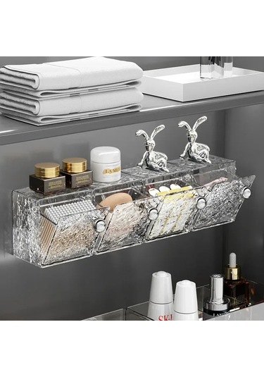 Yifomall Banyo Dolap Çeşitli Gereçleri Saklama Kutusu Duvar Montajlı Örtülü Taşınabilir Estetik Gri Beyaz Tavşan Desenli 1l Hacimli Organizatör Diğer