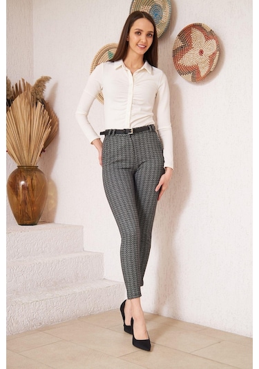 Darlin Moda Siyah Zigzag Desenli Slim Fit Pantolon Dm3000 Siyah