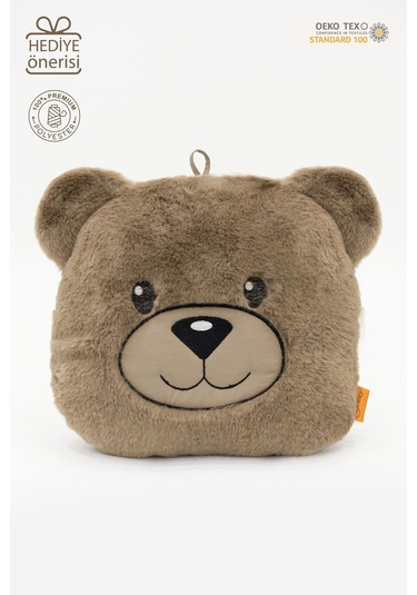 Mordesign Peluş Ayı Yastık, Sevimli Ayı Nakışlı Kırlent, Peluş Ayı Oyuncak, Bebek Yastık, Morbear Serisi Kahverengi