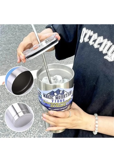 30oz Buz Bar Bardağı Yaz Kahve Fincanı Araba Su Bardağı 304 Paslanmaz Çelik Yalıtım Soğuk Tutmak Fincan Taşınabilir Çift Bardak Gümüş Diğer