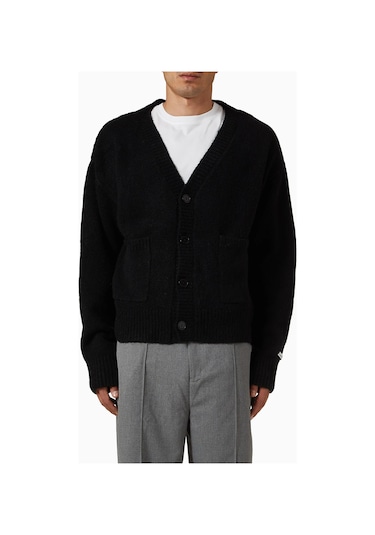 About Blank Mohair Örgü Logolu Hırka, Tiftik - Yün Karışımı Siyah
