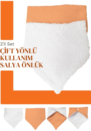 Bebek Ağız Bezi Salya Önlüğü Fular Çok Amaç 2'li K-byz Beyaz - Kiremit
