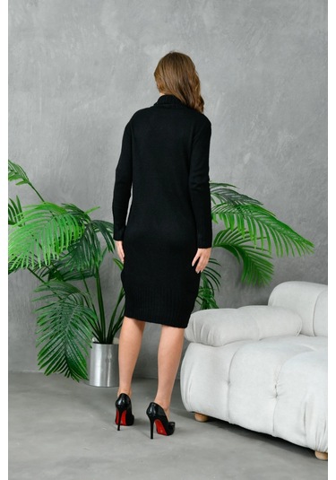 Kadın Balıkçı Yaka Kışlık Triko Elbise Siyah