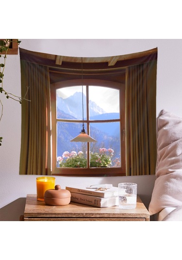 Yunboo Ev Dekorasyonu İçin Poliester Tapestri, Manzaralı Desenli, 130x150 Cm, Yeşil/sarı Seçenekli, Oda Arka Planı Örtüsü Çok Renkli