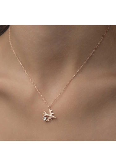 Casera's Gümüş Rose Tek Taşlı Uçak Kadın Kolye Csr2181233 Gümüş