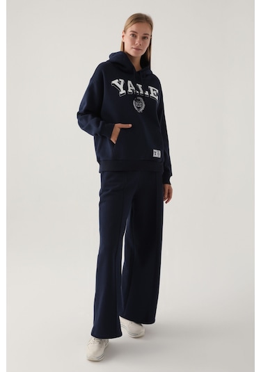 Yale Lacivert Kapüşonlu Cep Detay Kadın Sweatshirt 5274-41189 Lacivert