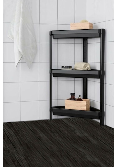 3 Katlı Köşeli Banyo Rafı Siyah