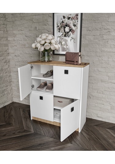 Afilli Asya Ayakkabılık Ve Çok Amaçlı Dolap Tamamı Mdf Beyaz - Garden - Meşe