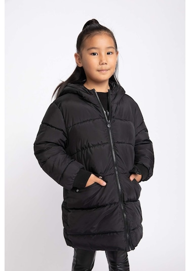 Defacto Kız Çocuk Su İtici Kapüşonlu Şişme Mont A2528A823AUBK27 Siyah