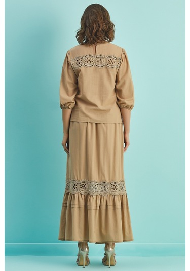 Kloş Kahverengi Vual Etek Kahverengi