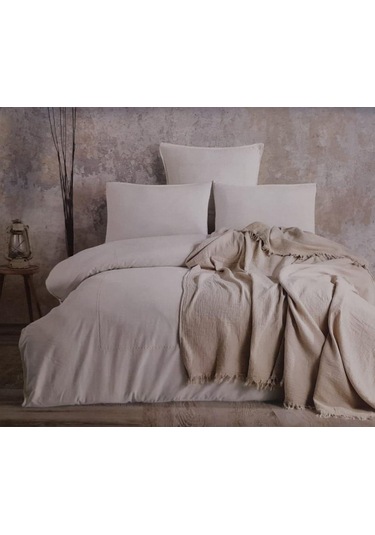 Limasso Çift Kişilik Pikeli Nakışlı Nevresim Takımı Krem