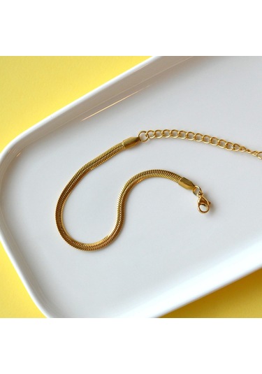 İtalyan Ezme Çelik Zincir Bileklik Gold Renk Çelik Bileklik Unisex Ürün Sarı