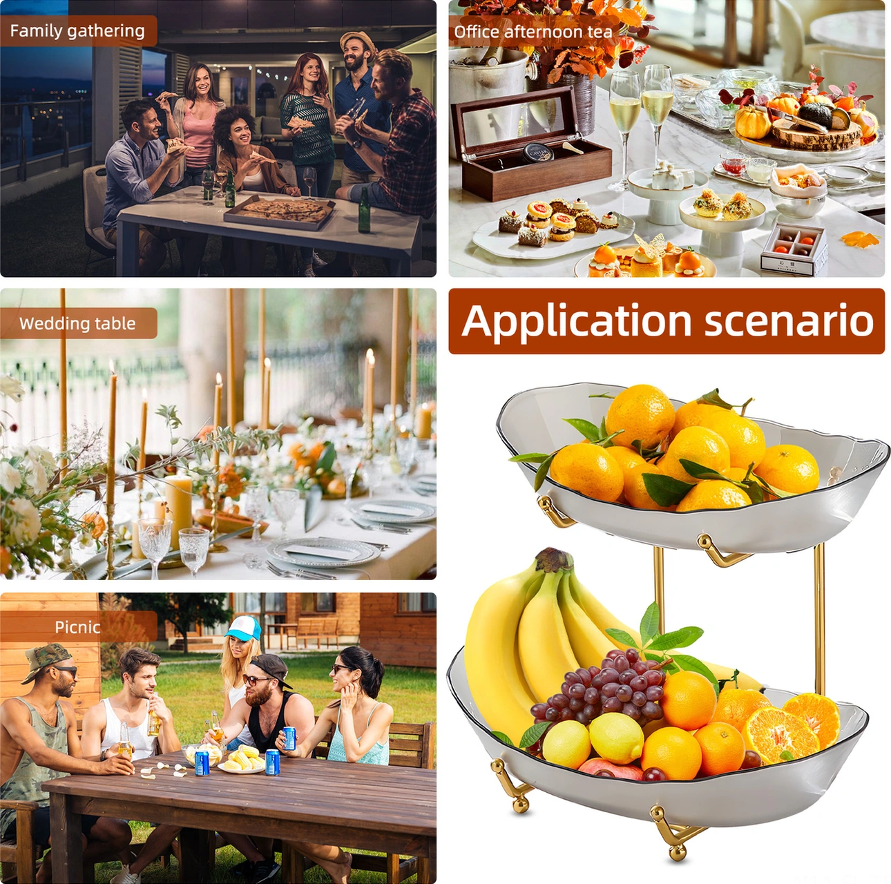 Lemestar Gri Akrilik Ve Demir 2 Katlı Mutfak Sepeti - Mevsim Meyveleri, Atıştırmalıklar, Tatlılar İçin Salon, Çay Masası Serim Rakımı Gri