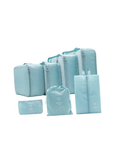 7 Parça Taşınabilir Ambalaj Küpleri Seyahat Kozmetik Ayakkabıları Için Seyahat Organizatörleri Açık Mavi