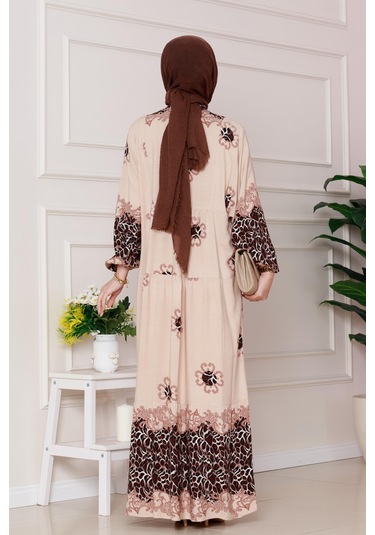 Leopar Desenli Robalı Viscon Elbise-vizon-4798 Vizon