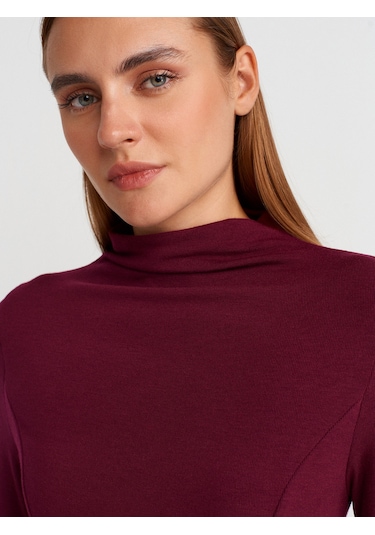 Dilvin 32038 Uzun Kollu Peplum Top-bordo Bordo