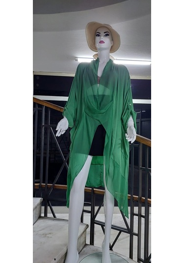Italyan Ipek Detaylı Oversize Kaftan & Bluz-8711 Mint Yeşili