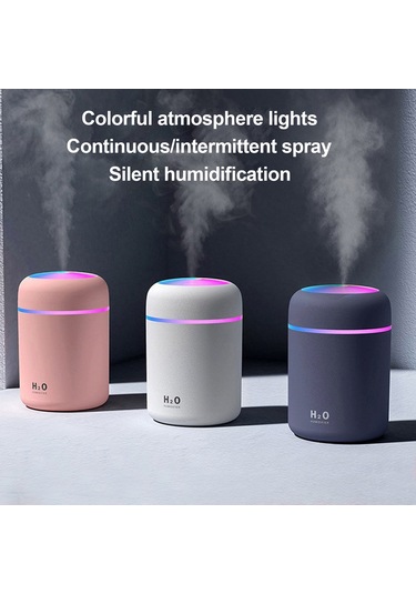 Springsun Usb Taşınabilir Hava Nemlendirici 300ml - Renkli Işık, Sürekli/aralıklı Sprey, Sessiz Çalışma, Zamanlı Kapanma, Gri Gri