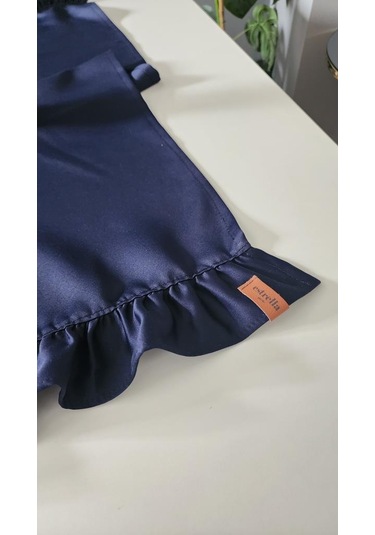 Cemre Saten 2-kenar Fırfırlı Vintage Runner Örtü Lacivert 40x110