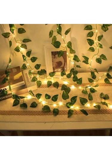 2m 20 Led Yeşil Yaprak Dize Işıklar Pil Kumandalı Perde Led Işıklar Noel Yeşil