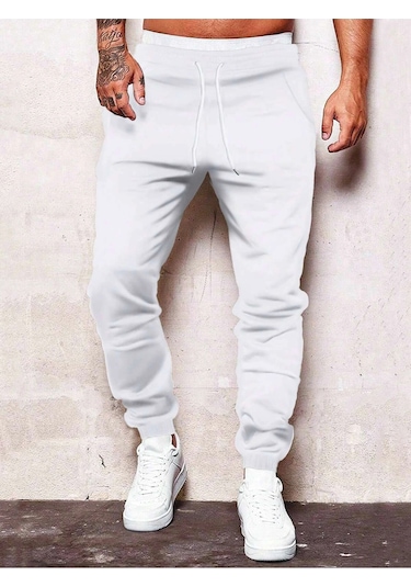 Tarzsokak Erkek Elastik Bel İpli Jogger Pantolon Beyaz