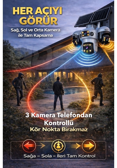 3 Hareketli 20mp 4 Kamera 4g Solar Güneş Enerjili Güvenlik Kamerası - Anlık Bildirim - Cepten İzle