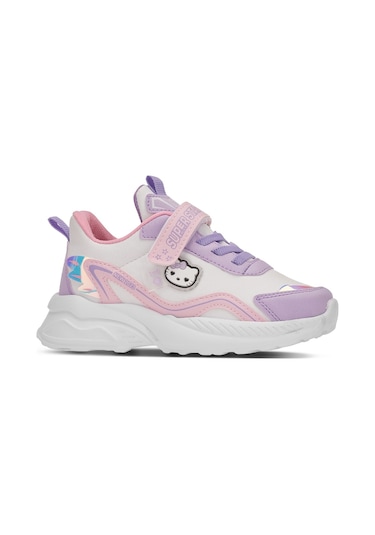 Günlük Kız Çocuk Sneaker Lastik Bağcıklı Hologram Cırtlı Hafif Hello Kitty Ayakkabı 1907 Lila Pembe - 3