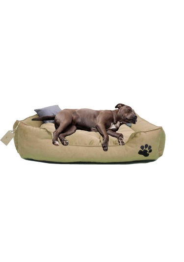 Büyük Irk Köpek Yatağı Ultrasoft Yıkanabilir Yüksek Kaliteli Kumaş Pati İşlemeli - 70 X 90 Cm - Bej