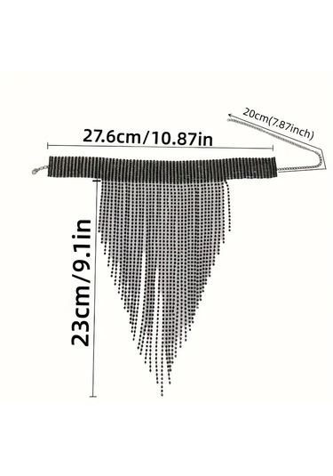 Bohem Etnik Kristal Zincirli Püskül Gerdanlık Kolye Gümüş