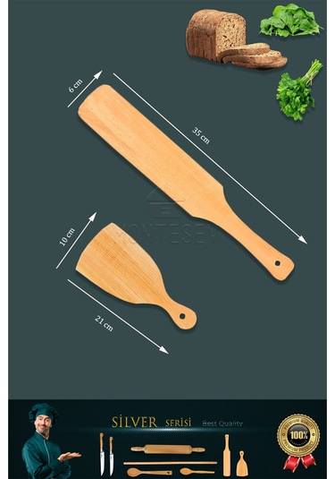Silver Serisi Ahşap Hamur Açma Oklava Merdane Lazbisa Bıçak 8 Li