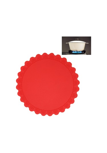 Maiyame Kırmızı Gül Kenarlıklı Kaliteli Silikon Isıl Yalıtım Matı Çerez Tencere, Kase, Mutfak Tezgahı Koruyucu, Isıya Dayanıklı, Temizliği Kolay