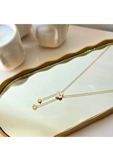 Yonca Figürlü Ayarlanabilir Çelik Kolye Altın