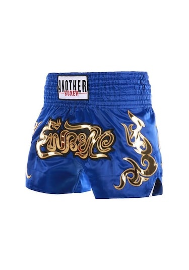 Mavi Muay Thai Boks Şort Kadın Erkek Eğitim Mücadele Kickboks Sandıklar Geniş Elastik Kemer Nakış Desen Boks Şort Mavi