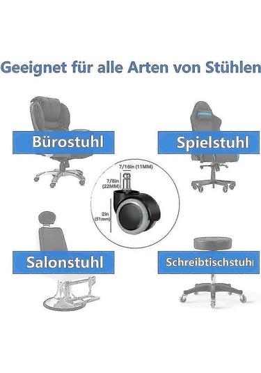 5'li Ofis Koltuğu Tekerlekleri - Oyuncu Koltukları, Döner Koltuklar Ve Pr İçin 11 Mm / 22 Mm Sert Zemin Yedek Tekerlekleri Diğer