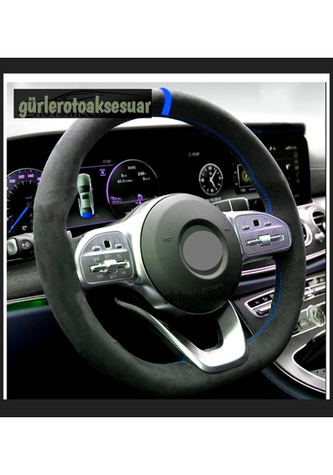 Opel Astra H Dikmeli Direksiyon Kılıfı Alkantra Mavi Yüzüklü