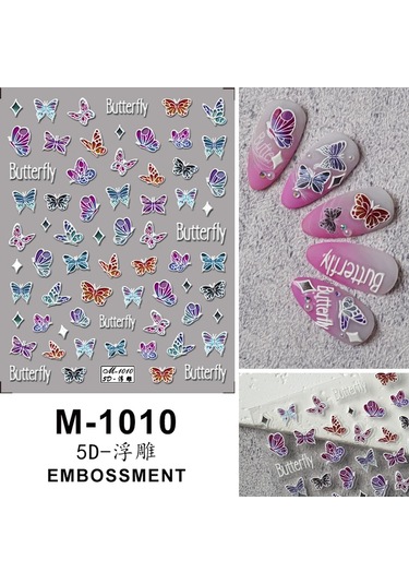 Nail Art Etiketler Çıkartmaları 5d Kabartmalı Kendinden Yapışkanlı Karikatür Çiçek Kelebek Yıldız Tırnak Çıkartmaları Amry Yeşil