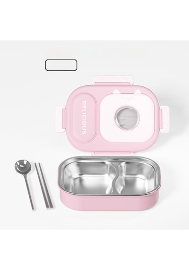 316 Paslanmaz Çelik Yalıtımlı Öğle Yemeği Kutusu Kullanışlı Öğle Yemeği Kutusu İki Bölmeli Pembe